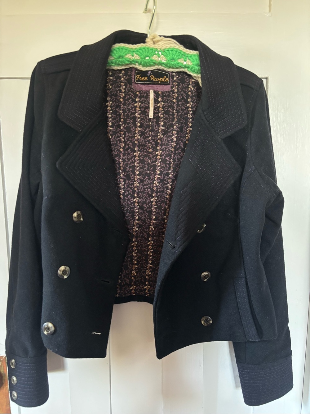 Free People Black Double-Breasted Cropped Peacoat - Picture 4 of 7